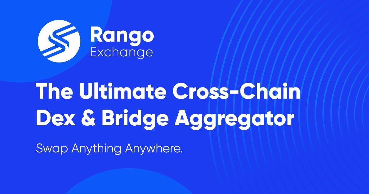 Rango Exchange banner with cross-chain aggregator text on blue background